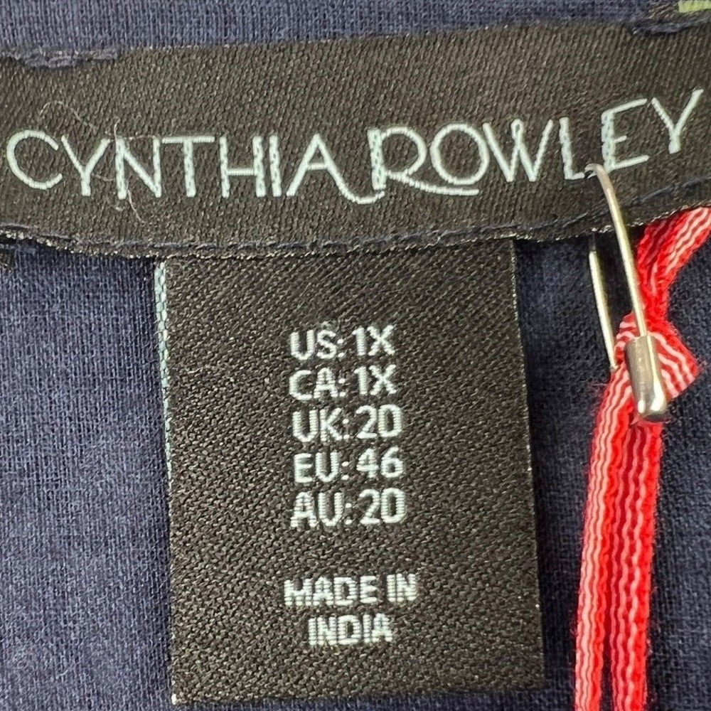 Cynthia Rowley Floral Tunic Women 1X Navy Blue Boho Embroidered V-Neck Top - Picture 2 of 9